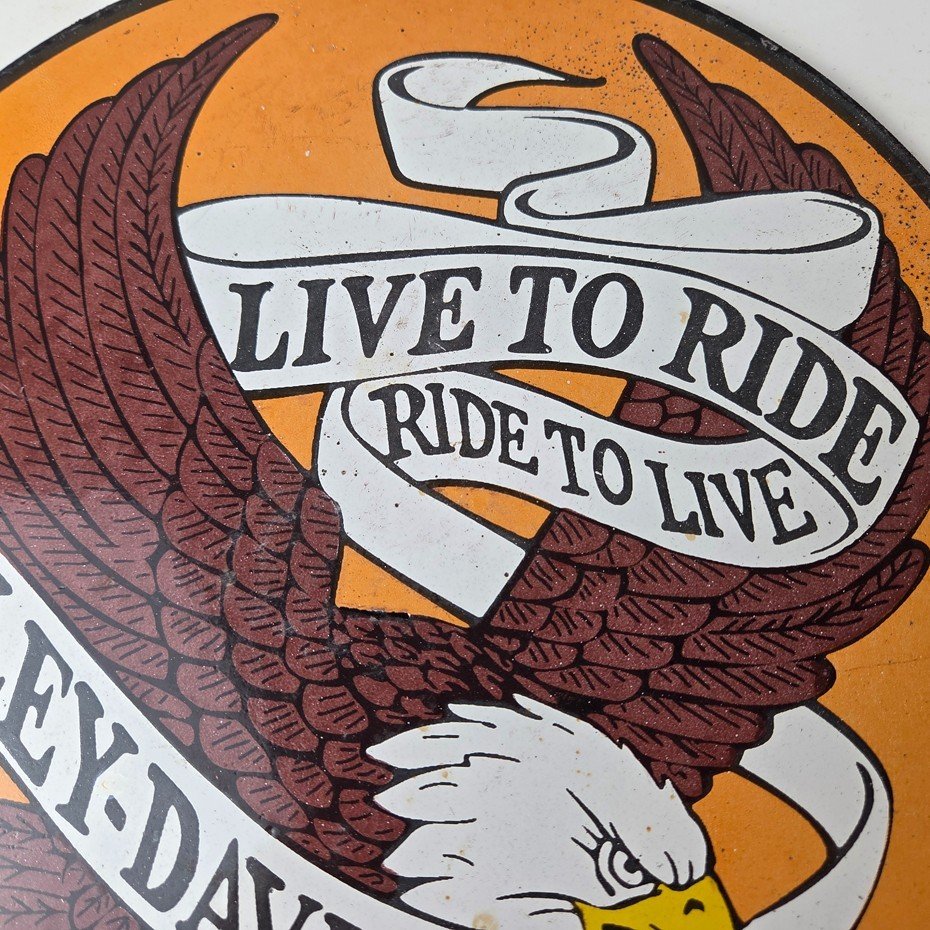 Vintage Harley Davidson Motorcycle Sign - Ride to Live Gas Pump Porcelain Sign - Image 3