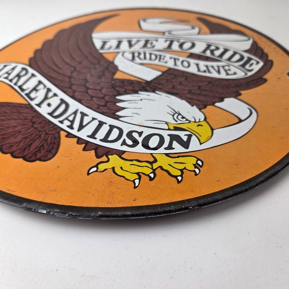 Vintage Harley Davidson Motorcycle Sign - Ride to Live Gas Pump Porcelain Sign - Image 10