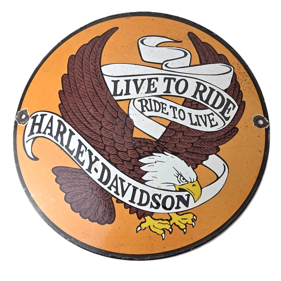 Vintage Harley Davidson Motorcycle Sign - Ride to Live Gas Pump Porcelain Sign