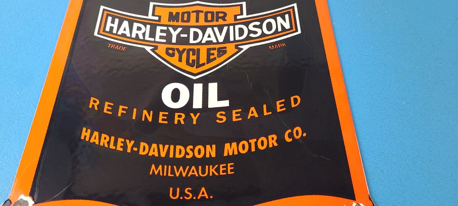 Vintage Harley Davidson Motorcycles Porcelain Motor Oil Quart Can Gas Pump Sign - Image 12