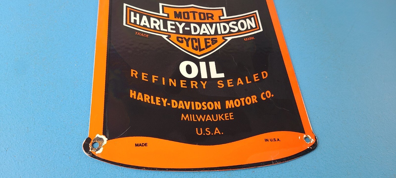 Vintage Harley Davidson Motorcycles Porcelain Motor Oil Quart Can Gas Pump Sign - Image 7
