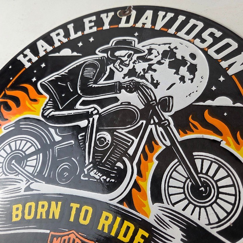 Vintage Harley Davidson Motorcycles Sign - Outlaws Skull Gas Pump Porcelain Sign - Image 12
