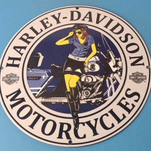 Vintage Harley Davidson Motorcycles Sign - Police Biker Gas Girl Porcelain Sign