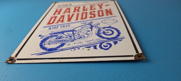 Vintage Harley Davidson Motorcycles Sign - Ride Free 84 Porcelain Gas Pump Sign - Image 11