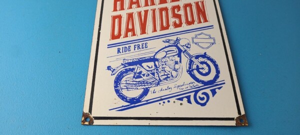 Vintage Harley Davidson Motorcycles Sign - Ride Free 84 Porcelain Gas Pump Sign - Image 7