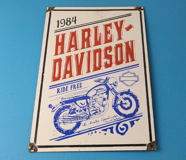 Vintage Harley Davidson Motorcycles Sign - Ride Free 84 Porcelain Gas Pump Sign