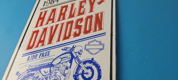 Vintage Harley Davidson Motorcycles Sign - Ride Free 84 Porcelain Gas Pump Sign - Image 9