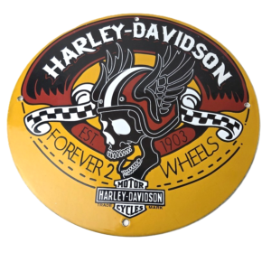 Vintage Harley Davidson Motorcycles Sign - Skull Gas Pump Porcelain Dealer Sign