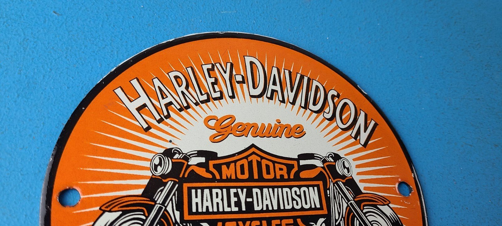 Vintage Harley Davidson Motorcycles Sign - Spark Plugs Gas Pump Porcelain Sign - Image 5
