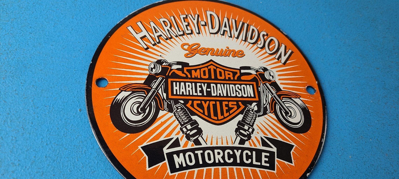 Vintage Harley Davidson Motorcycles Sign - Spark Plugs Gas Pump Porcelain Sign - Image 6