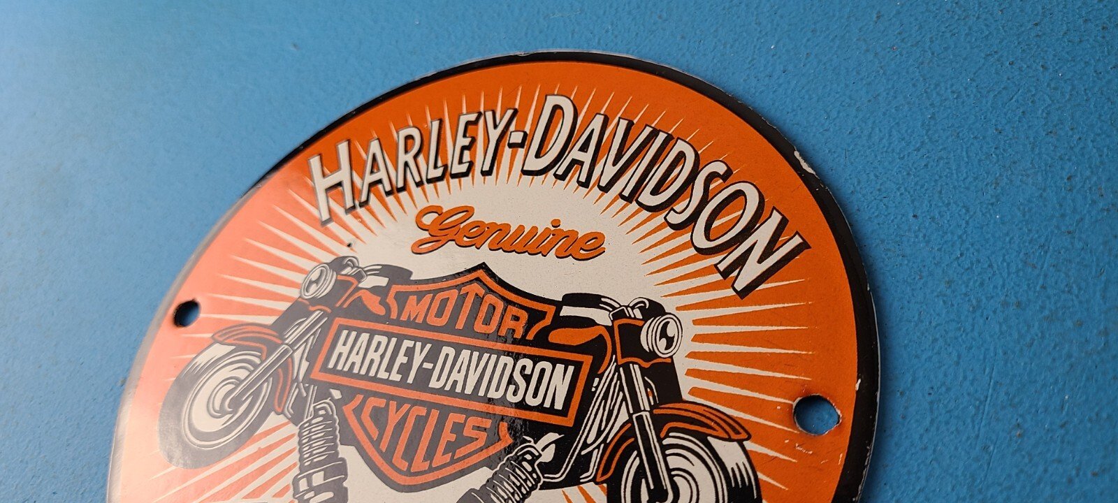 Vintage Harley Davidson Motorcycles Sign - Spark Plugs Gas Pump Porcelain Sign - Image 8