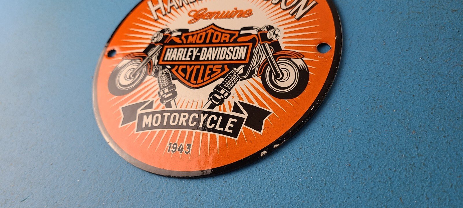 Vintage Harley Davidson Motorcycles Sign - Spark Plugs Gas Pump Porcelain Sign - Image 10