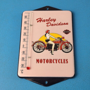 Vintage Harley Davidson Sign - Motorcycle Pump Ad Sign on Porcelain Thermometer