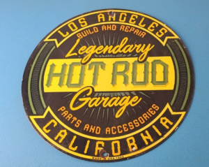 Vintage Hot Rod Legendary Garage Sign Gas Pump Automobiles Porcelain Sign 305877659045