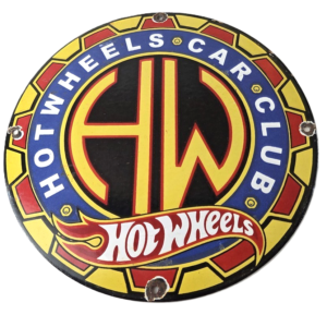 Vintage Hot Wheels Porcelain Sign - Car Club HW Flame Logo Sign