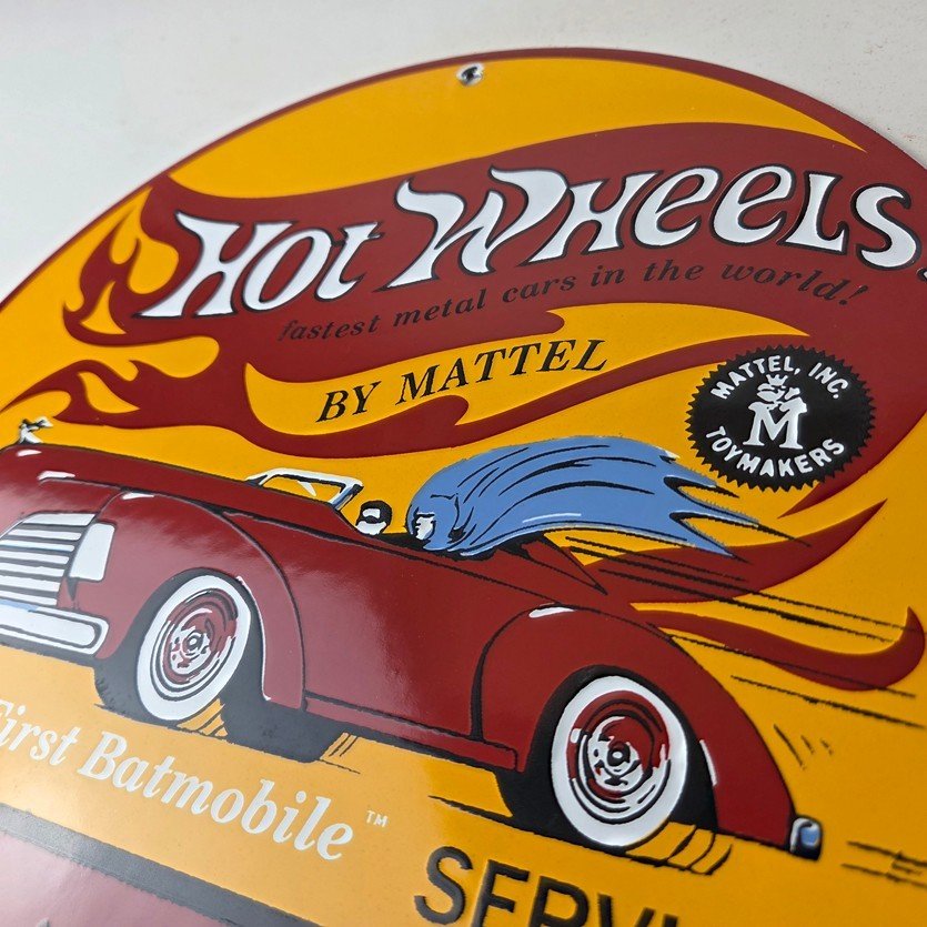 Vintage Hot Wheels Sign - Mattel Batman Die Cast Cars Porcelain Gas Pump Sign - Image 12