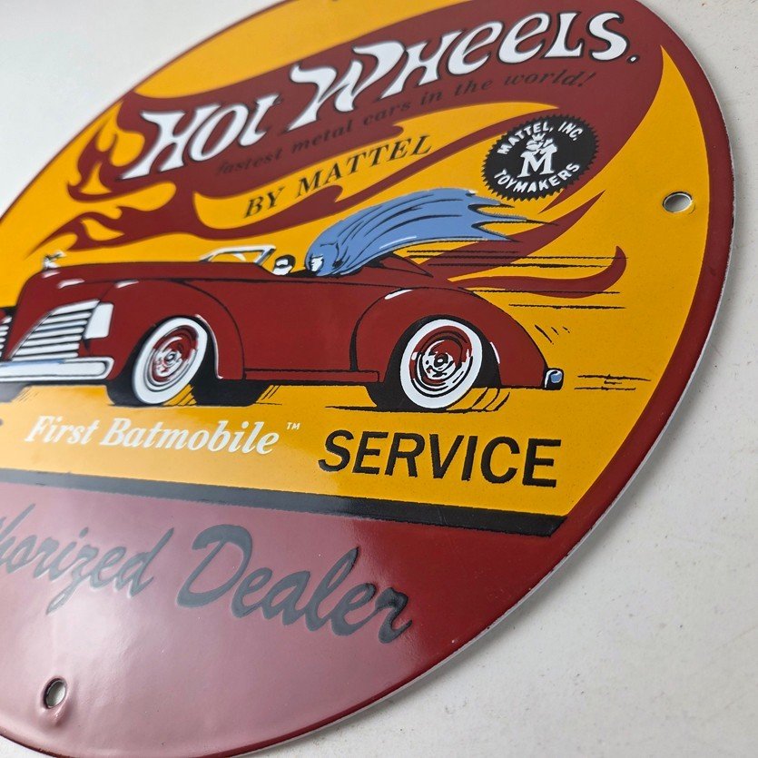 Vintage Hot Wheels Sign - Mattel Batman Die Cast Cars Porcelain Gas Pump Sign - Image 13