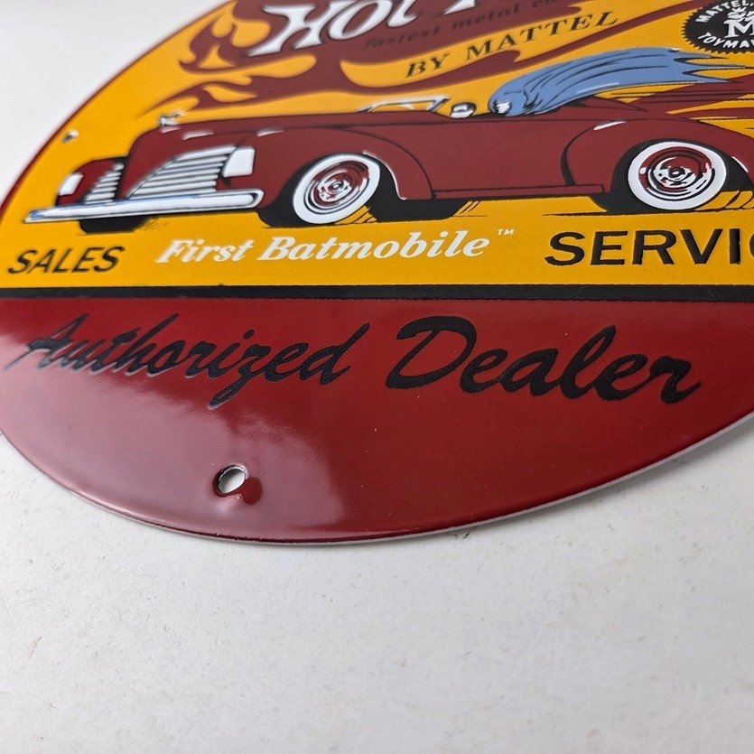 Vintage Hot Wheels Sign - Mattel Batman Die Cast Cars Porcelain Gas Pump Sign - Image 14