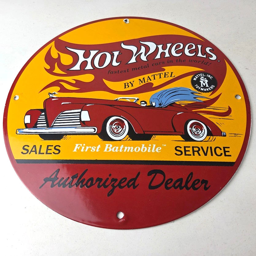 Vintage Hot Wheels Sign - Mattel Batman Die Cast Cars Porcelain Gas Pump Sign - Image 15