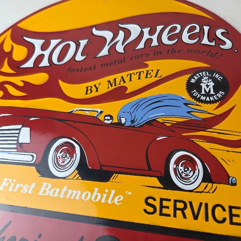 Vintage Hot Wheels Sign - Mattel Batman Die Cast Cars Porcelain Gas Pump Sign - Image 3