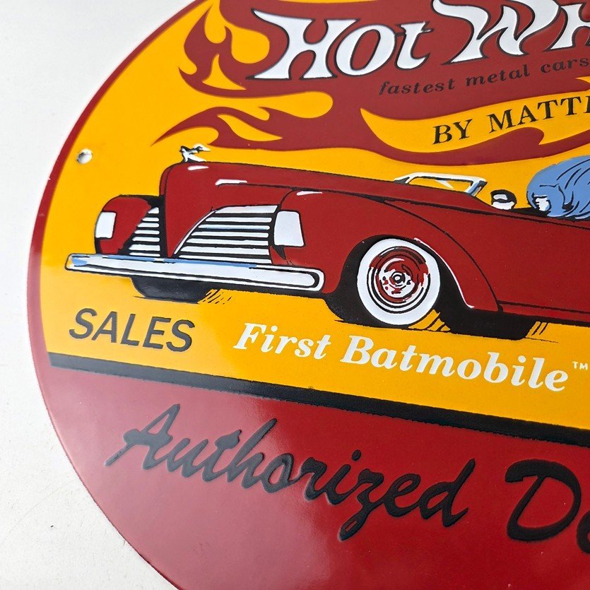 Vintage Hot Wheels Sign - Mattel Batman Die Cast Cars Porcelain Gas Pump Sign - Image 4