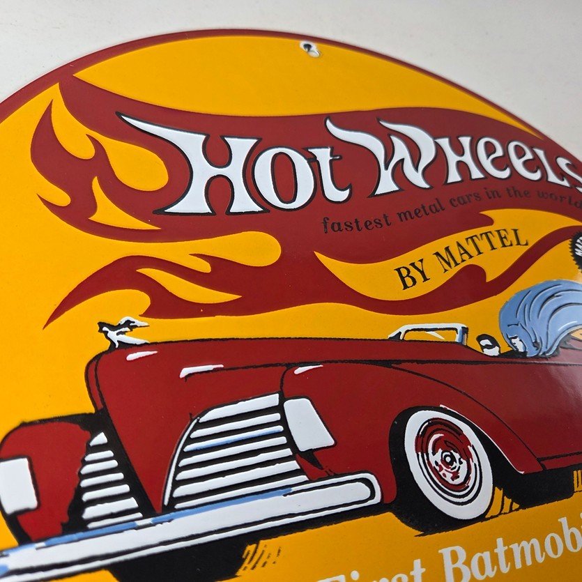 Vintage Hot Wheels Sign - Mattel Batman Die Cast Cars Porcelain Gas Pump Sign - Image 5