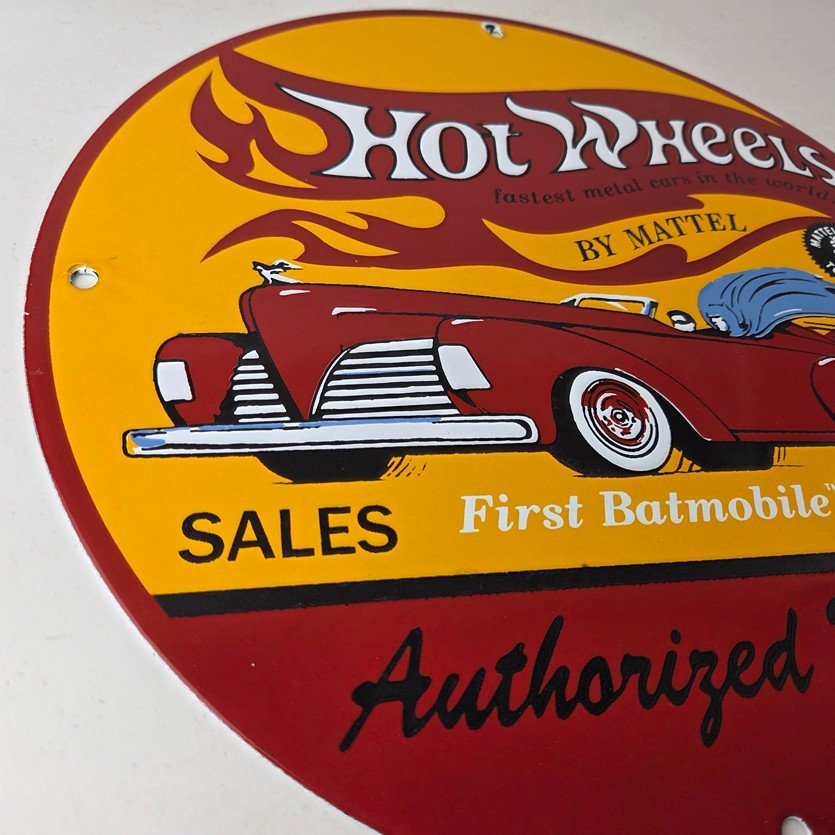 Vintage Hot Wheels Sign - Mattel Batman Die Cast Cars Porcelain Gas Pump Sign - Image 6