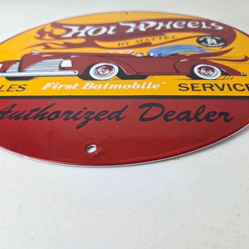 Vintage Hot Wheels Sign - Mattel Batman Die Cast Cars Porcelain Gas Pump Sign - Image 10