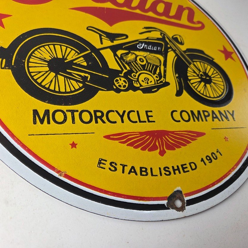 Vintage Indian Motorcycles Porcelain Sign - Authorized Dealer Sales Gas Sign - Image 11