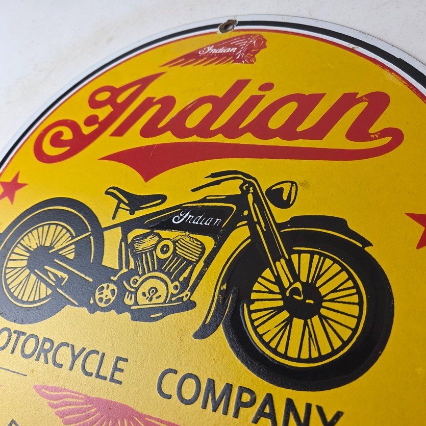 Vintage Indian Motorcycles Porcelain Sign - Authorized Dealer Sales Gas Sign - Image 12