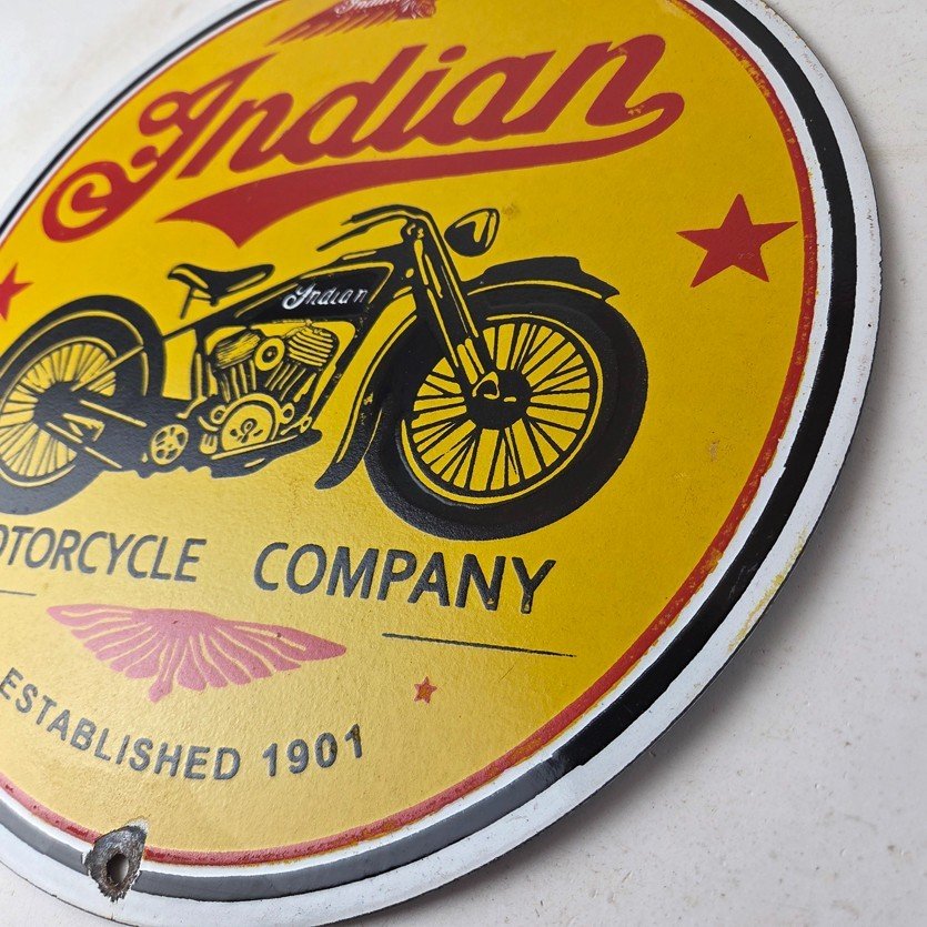 Vintage Indian Motorcycles Porcelain Sign - Authorized Dealer Sales Gas Sign - Image 13