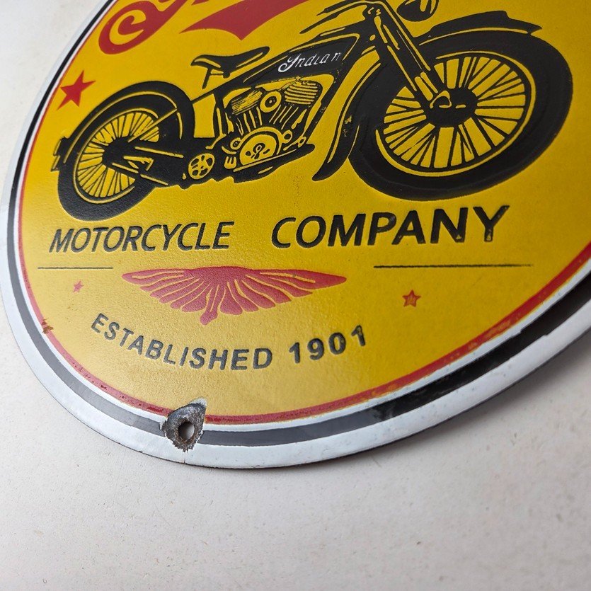 Vintage Indian Motorcycles Porcelain Sign - Authorized Dealer Sales Gas Sign - Image 14