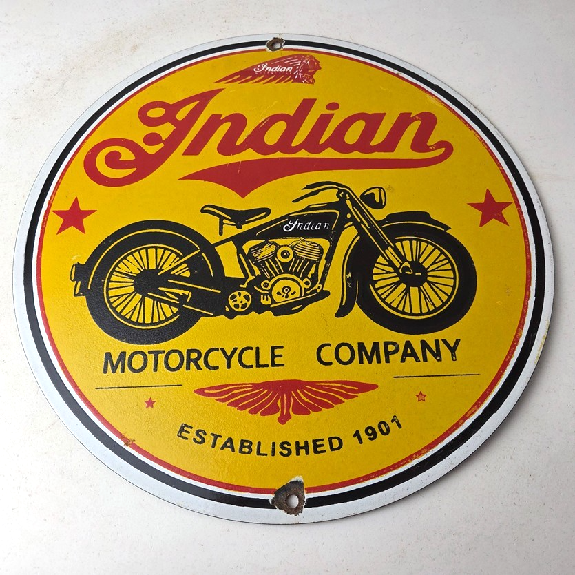 Vintage Indian Motorcycles Porcelain Sign - Authorized Dealer Sales Gas Sign - Image 15