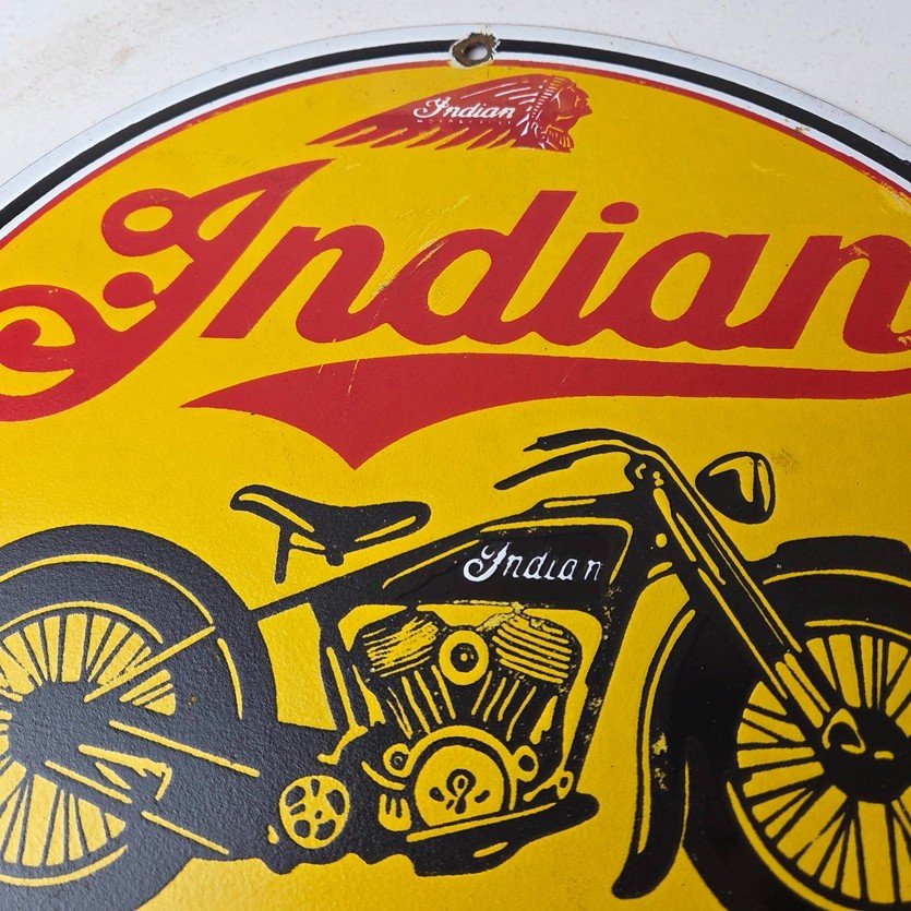 Vintage Indian Motorcycles Porcelain Sign - Authorized Dealer Sales Gas Sign - Image 3