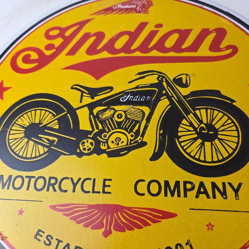 Vintage Indian Motorcycles Porcelain Sign - Authorized Dealer Sales Gas Sign - Image 4
