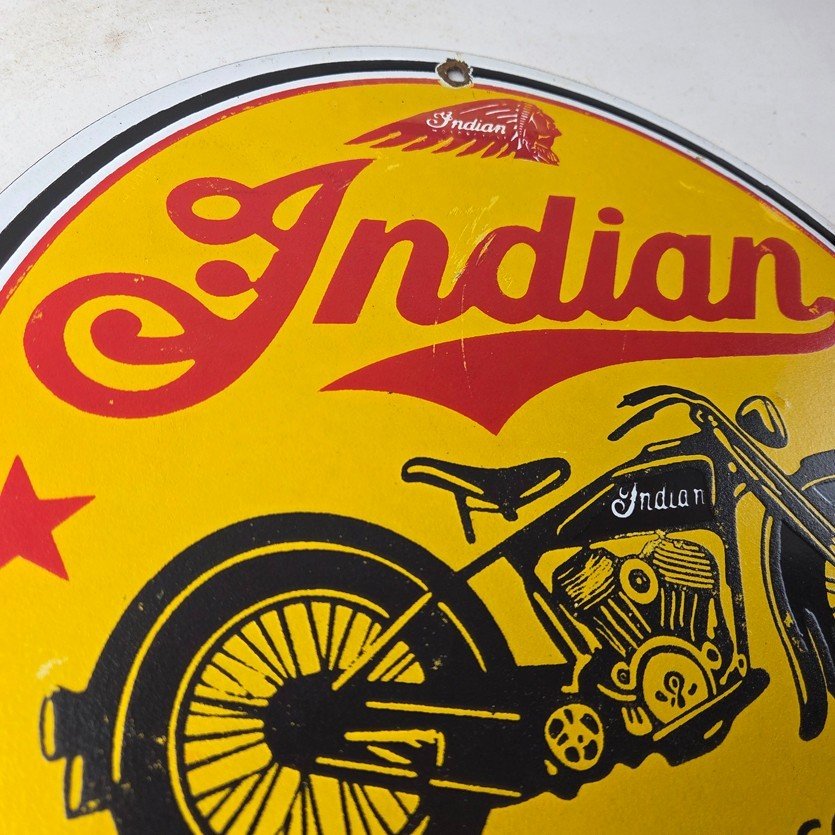 Vintage Indian Motorcycles Porcelain Sign - Authorized Dealer Sales Gas Sign - Image 5