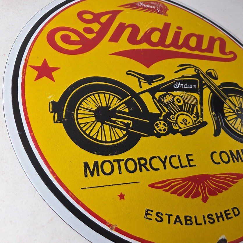 Vintage Indian Motorcycles Porcelain Sign - Authorized Dealer Sales Gas Sign - Image 6