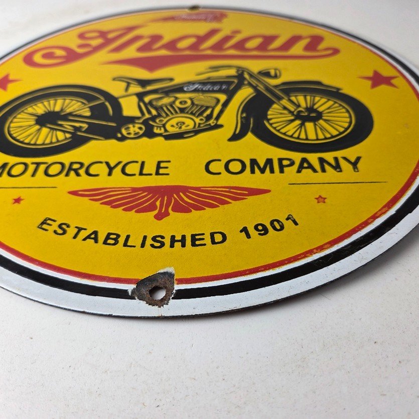 Vintage Indian Motorcycles Porcelain Sign - Authorized Dealer Sales Gas Sign - Image 10