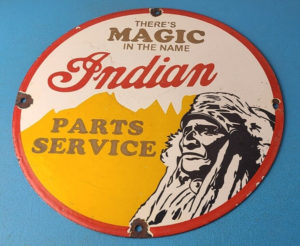 Vintage Indian Motorcycles Sign Magic Chief Parts Service Porcelain Gas Sign 305853071605