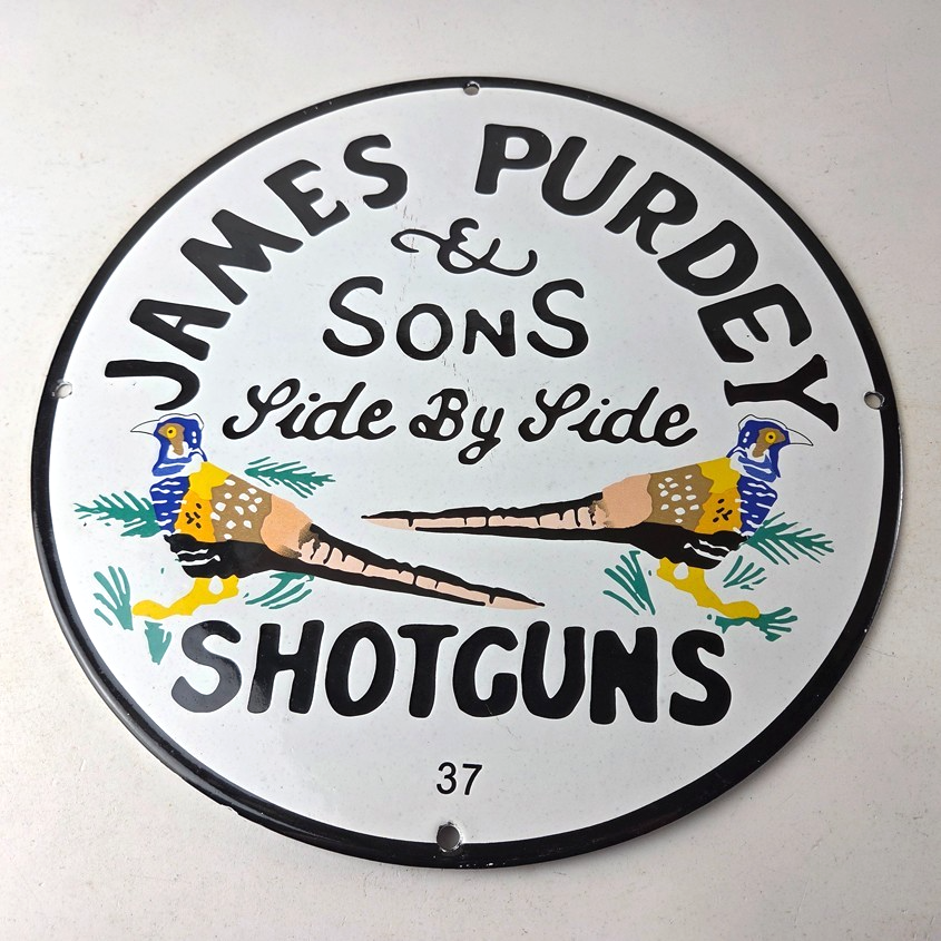 Vintage James Purdey Sign - Hunting Firearm Makers Shot Gun Ad Porcelain Sign - Image 15