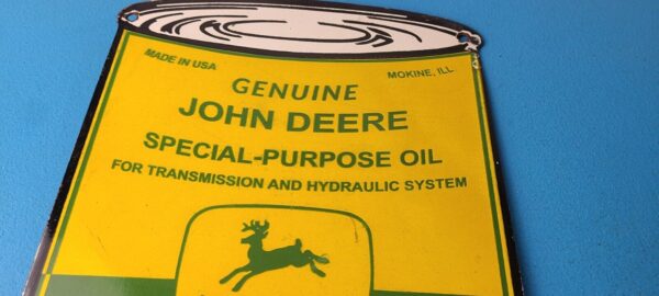 Vintage John Deere Sign Genuine Motor Oil Can Gas Pump Porcelain Sign 305788931865 12