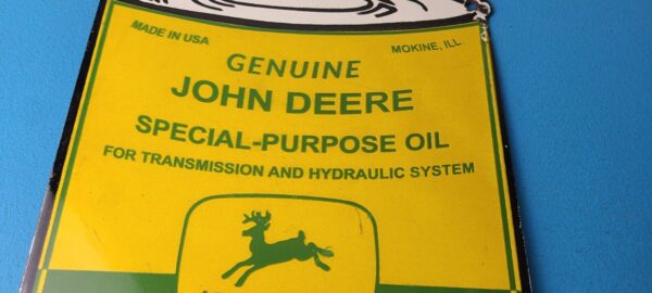 Vintage John Deere Sign Genuine Motor Oil Can Gas Pump Porcelain Sign 305788931865 2