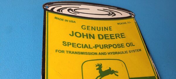 Vintage John Deere Sign Genuine Motor Oil Can Gas Pump Porcelain Sign 305788931865 4