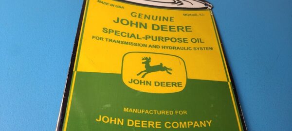 Vintage John Deere Sign Genuine Motor Oil Can Gas Pump Porcelain Sign 305788931865 5