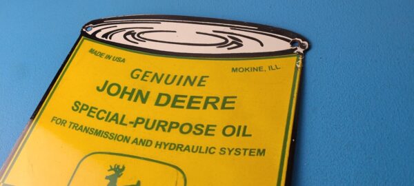 Vintage John Deere Sign Genuine Motor Oil Can Gas Pump Porcelain Sign 305788931865 7