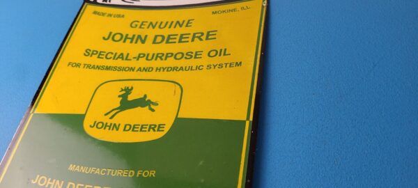 Vintage John Deere Sign Genuine Motor Oil Can Gas Pump Porcelain Sign 305788931865 8