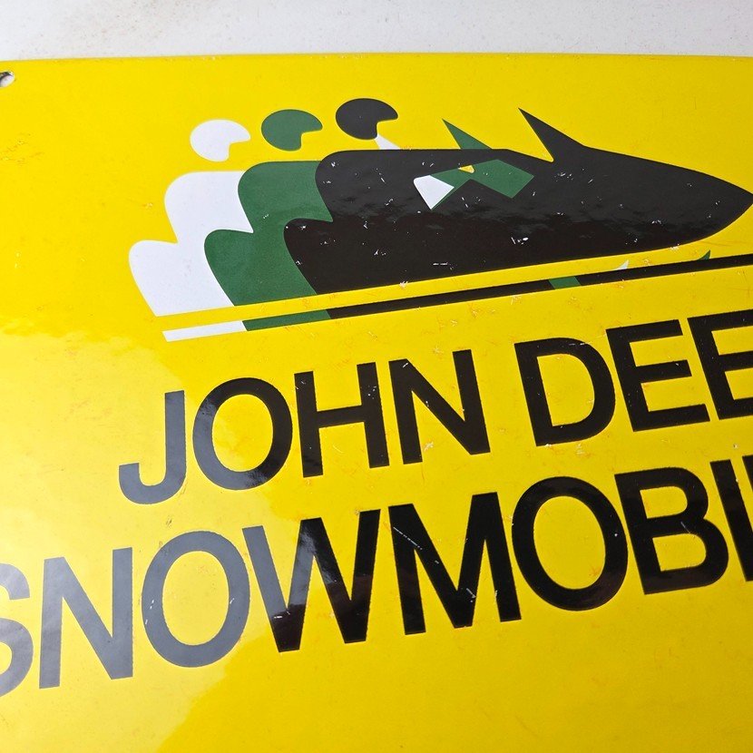 Vintage John Deere Sign - Snowmobiles Can Gas Pump Porcelain Sign - Image 3