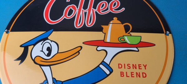 Vintage Mickeys Coffee Sign Disney Blend Donald Advertising Gas Oil Pump Sign 305792922125 3