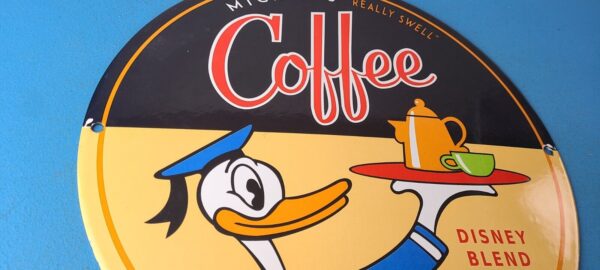 Vintage Mickeys Coffee Sign Disney Blend Donald Advertising Gas Oil Pump Sign 305792922125 5