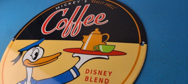 Vintage Mickeys Coffee Sign Disney Blend Donald Advertising Gas Oil Pump Sign 305792922125 8